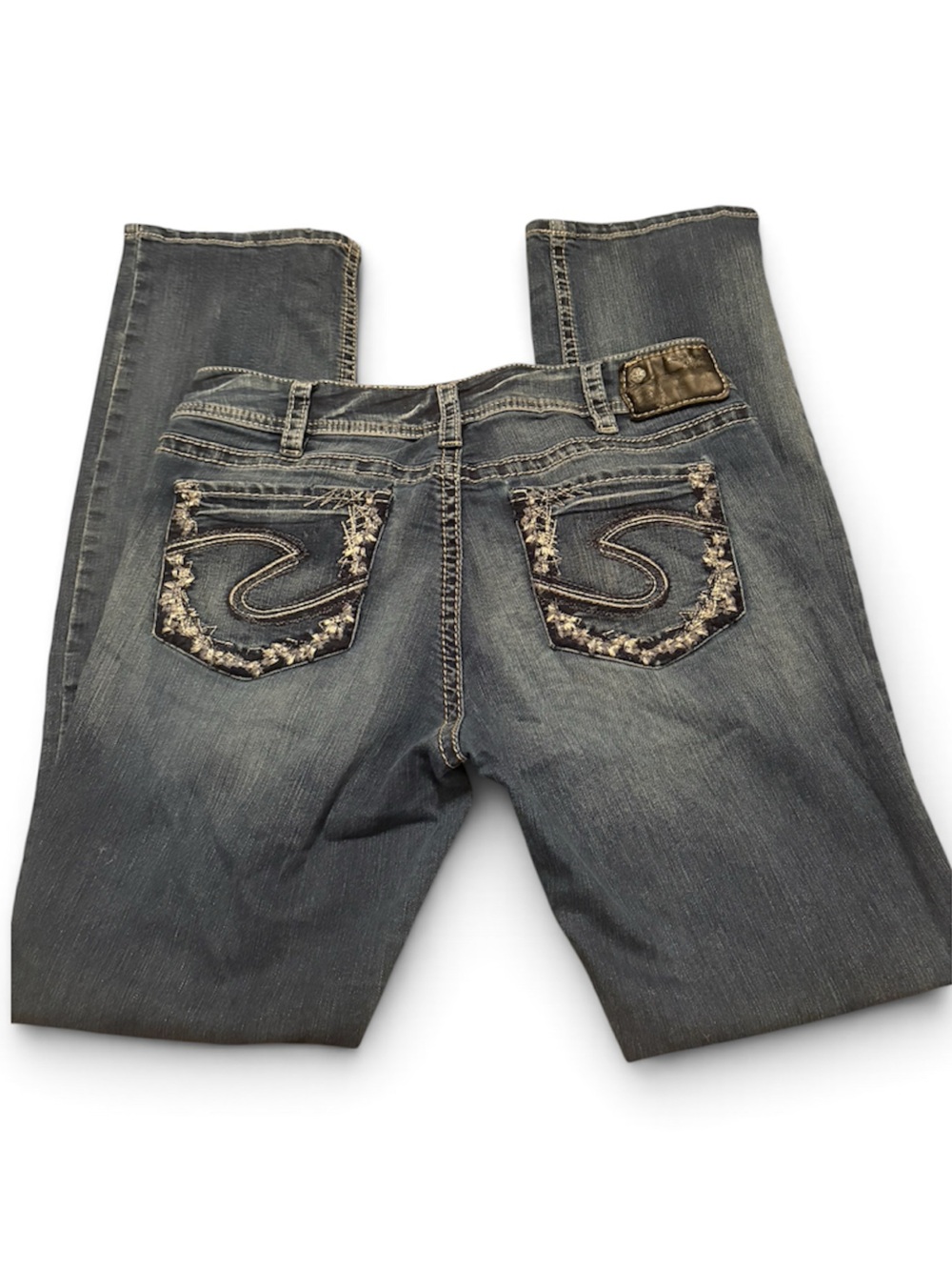Y2K Silver Jeans Faded Blue Relaxed Fit with Embroidered Back Pockets